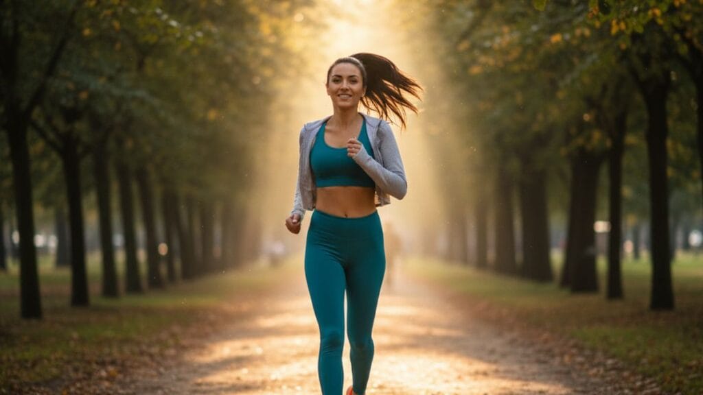 Femme reprenant la course à pied progressivement sur un sentier boisé