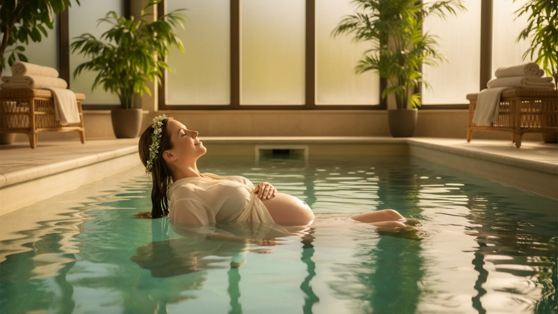 Femme enceinte dans une piscine lors d'une séance d'aqua-préparation à l'accouchement